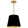 14" Modern Gold Modern Pendant Light With Tapered Drum Shade, Black/Gold
