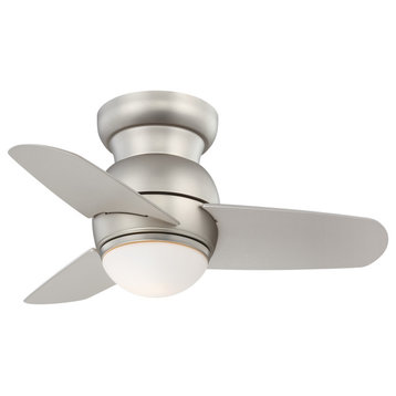 Minka Aire Spacesaver 26" LED Flush Mount Ceiling Fan with Wall Control, Brushed Steel