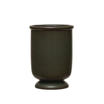 6.5 Inches Round Stoneware Vase and Reactive Glaze, Green