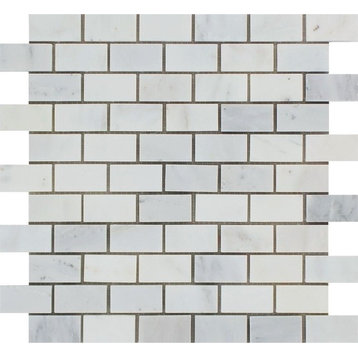 Oriental White Marble Brick Mosaic, 1 X 2 Polished