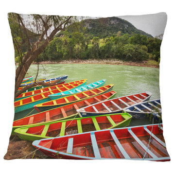 Colorful Boats in Mexico Landscape Printed Throw Pillow, 18"x18"