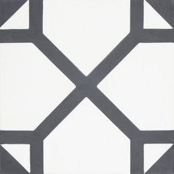 Moroccan Mosaic & Tile House - 8"x8" Mogador Handmade Cement Tile, White /Black, Sample - Wall And Floor Tile