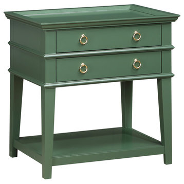 Clara Vintage Green 2-Drawer Tray Top Nightstand