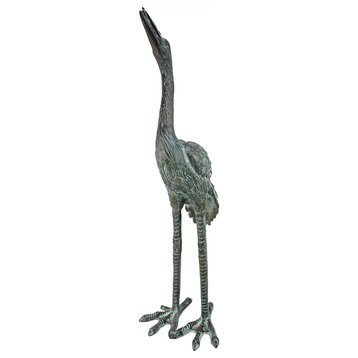 Bronze Straight Neck Crane Sculpture, Small