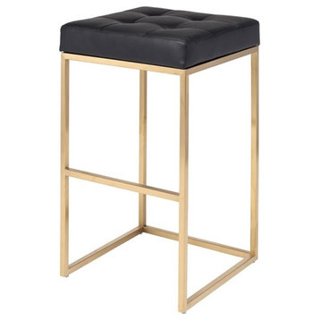 Home Square Chi 29.75" Faux Leather Bar Stool in Black and Gold - Set of 3