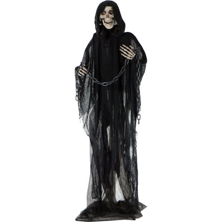 Life-Size Animated Grim Reaper Prop With Chain and Rotating Head