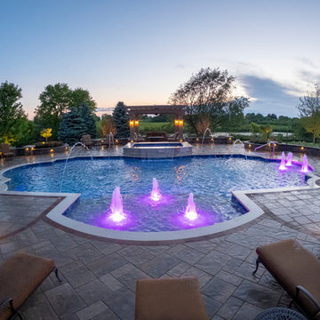 Elgin, IL Roman End Pool with Freeform Hot Tub