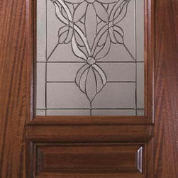 Slab Entry Single Door 96 Mahogany Evangeline 3 Panel Arch Lite Glass - Front Doors