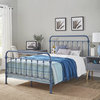 Solid Bed Frame, Spindle Accent Metal Construction, Blue Steel, Full