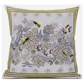 28x28 Purple Brown Bee Blown Seam Broadcloth Animal Print Throw Pillow