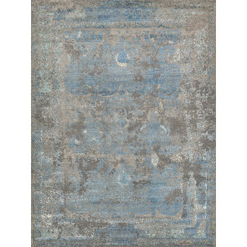 Maison Hand-Knotted Wool and Bamboo Silk Gray/Blue Area Rug, 9'x12'