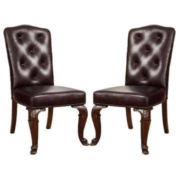 Set of 2 Dining Side Chair, Brown Cherry and Dark Brown