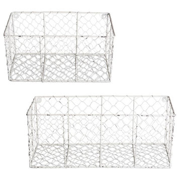 DII Metal S/M Wall Mount Chicken Wire Basket in Antique White (Set of 2)