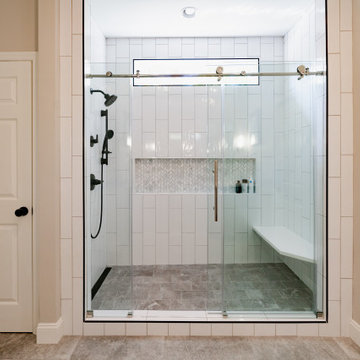 An oversized shower and extra closet!