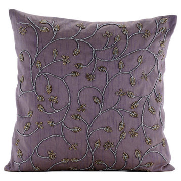 Beaded Leaves Garden Purple Art Silk 18"x18" Pillows Cover, Two Tone Ivy