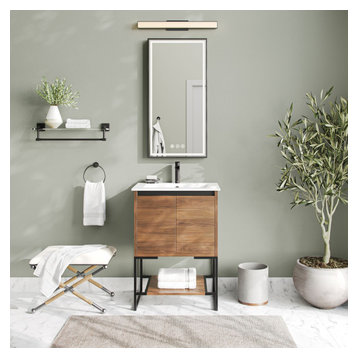 Foundry Bath Vanity, Walnut, 24", Integrated Single Sink, Freestanding