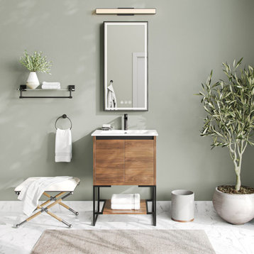 Foundry Bath Vanity, Walnut, 24", Integrated Single Sink, Freestanding