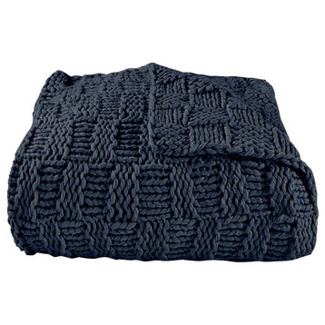 Chess Knit Throw, 50"x60", Navy, 1 Piece