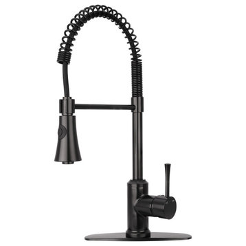 Copper Pre-Rinse Spring Kitchen Faucet with Pull Down Sprayer, Matte Black
