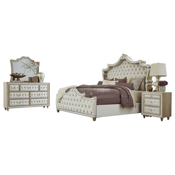 Coaster Antonella 4-piece California King Upholstered Velvet Bedroom Set Ivory