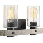 Progress Lighting - Gulliver 2-Light Bath - Dual toned frame color combinations of Graphite with weathered gray accents. A hand painted wood grained texture complements Rustic and Modern Farmhouse home d�cor, as well as Urban Industrial and Coastal interior settings. Uses (2) 60-watt medium bulbs (not included).