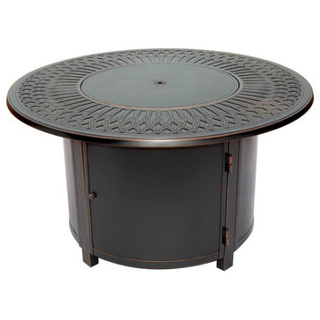 Alfresco Home Walden 44" Round Aluminum Gas Fire Pit Chat Table in Topaz Gray