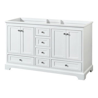 60 inch Double Bathroom Vanity in White, No Countertop, No Sinks, and ...