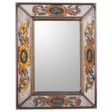 Floral Medallions Reverse Painted Glass Wall Mirror