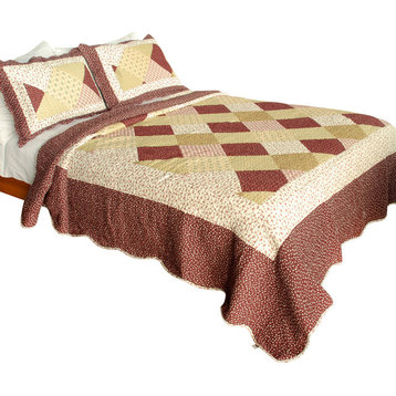 Sculpting In Time 100% Cotton 3PC Patchwork Quilt Set (Full/Queen Size)