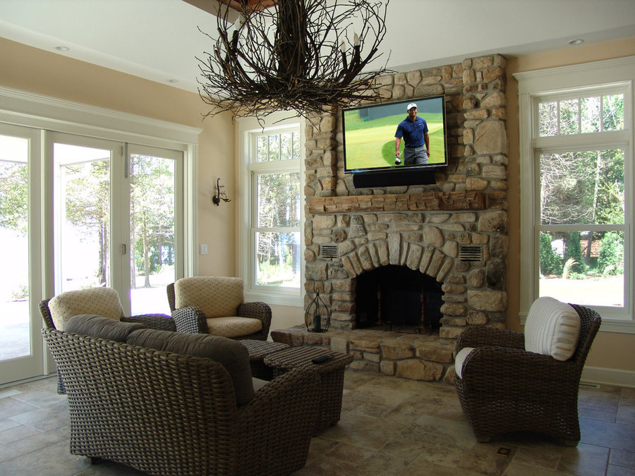 Rustic and Refined Sunroom Television Installation
