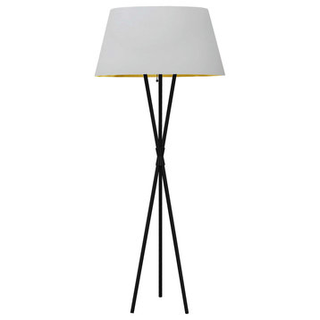 1 Light 3 Legged Matte Black Floor Lamp, with White/Gold Shade