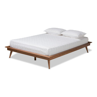 Ciera Mid Century Modern Walnut Brown Wood Queen Platform Bed