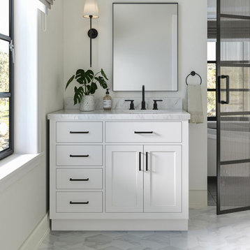 Ariel Hepburn 43" Right Oval Sink Vanity, White, 1.5" Carrara Marble