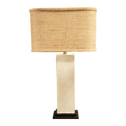 White Pillow on Dark Wood Base Lamp - Table Lamps