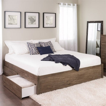 Prepac Select King 4-Post Platform Bed with 2 Drawers in Drifted Gray