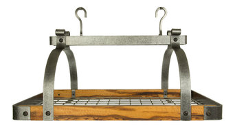 Signature Tiger wood and Hammered steel pot racks