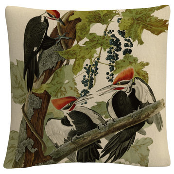 John James Audubon 'Pileated Woodpeckers' 16"x16" Decorative Throw Pillow