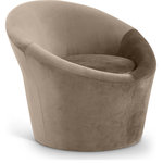 Meridian Furniture - Tristan Upholstered Chair, Taupe, Velvet - Nestle into the soft embrace of the Tristan taupe velvet accent chair. Its elliptical composition and plush velvet upholstery create a cozy and inviting seating experience. An ergonomic design makes it a standout piece that's both stylish and comfortable, adding a touch of sophistication to any space.
