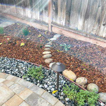 3D Design and Install of Pavers with Outdoor Lighting, Mulch, Shrubs, Rocks