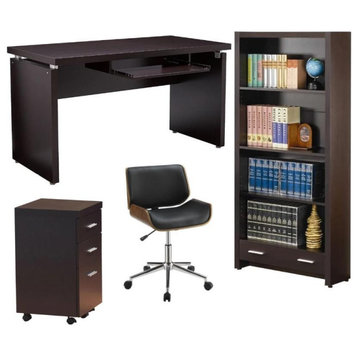 Home Square 4 Piece Set with Desk Office Chair Bookcase and Mobile File Cabinet