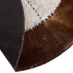 Modern Cowhide Patchwork Area Rug, Round, Handmade Brown White, 4'3" - Area Rugs