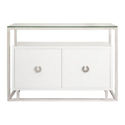 Worlds Away Juno White/Nickel Floating Cabinet Console - Kitchen Cabinetry
