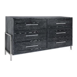 Worlds Away Bennett Black Cerused 6 Drawer Chest, Nickel - Cabinet And Drawer Knobs