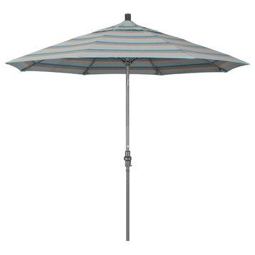 9' Grey Collar Tilt Lift Fiberglass Rib Aluminum Umbrella, Sunbrella, Gateway Mist