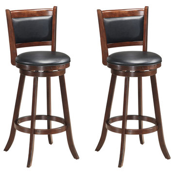 Costway Set of 2 29'' Swivel Bar Height Stool Wood Dining Chair Seat Espresso