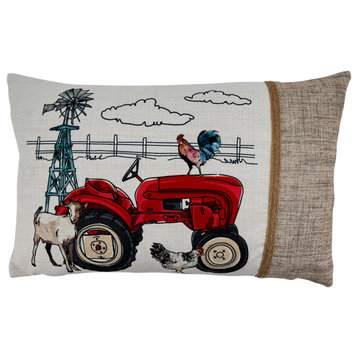 Farm Tractor Design Down-Filled Throw Pillow, 13"x20", Multi