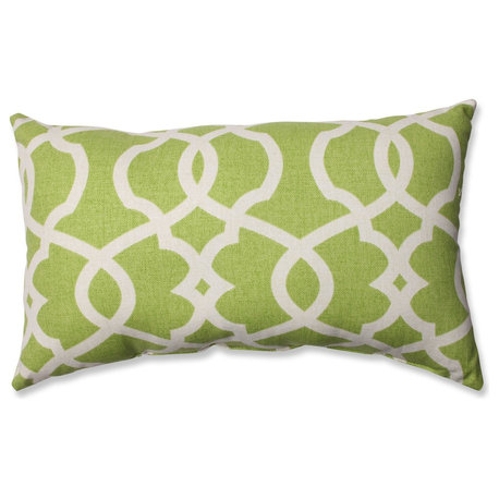 Lattice Damask Blue Rectangular Throw Pillow, Leaf