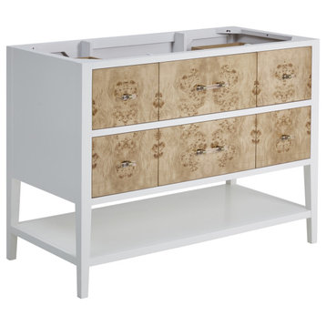 Olena 48" Single Vanity, Light Mappa Burl, Polished White