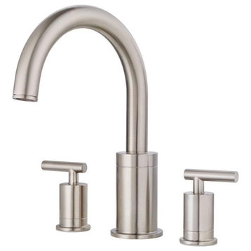 Contemporary Bathtub Faucet, High Arched Spout & Lever Handles, Brushed Nickel