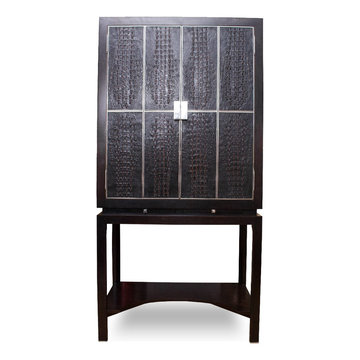 THEODORE ALEXANDER THE RECOLLECTION BAR CABINET WITH FAUX CROCO PANELS